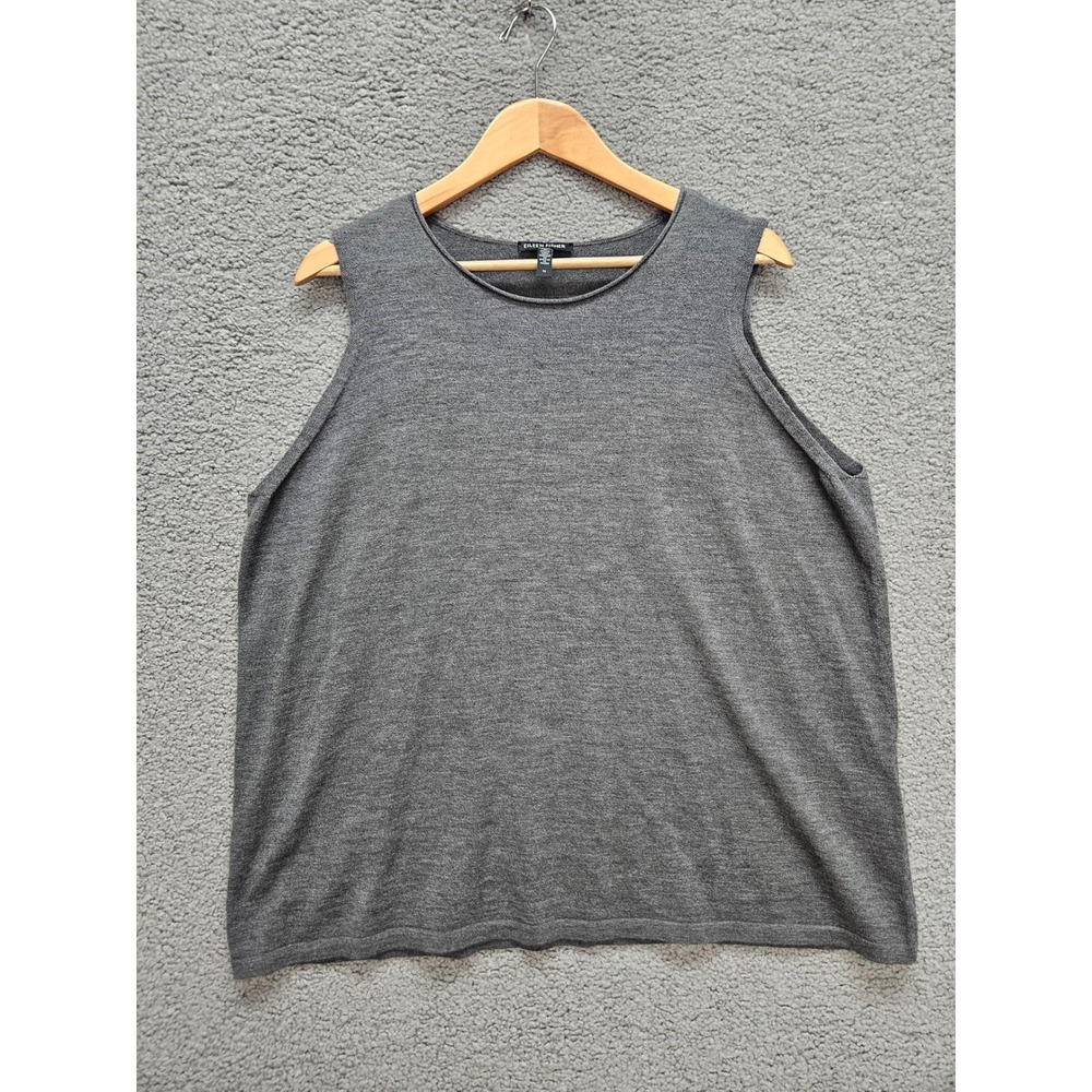 Eileen Fisher Merino Wool Sweater Tank 1X Gray Minimalist Italian Yarn Luxury